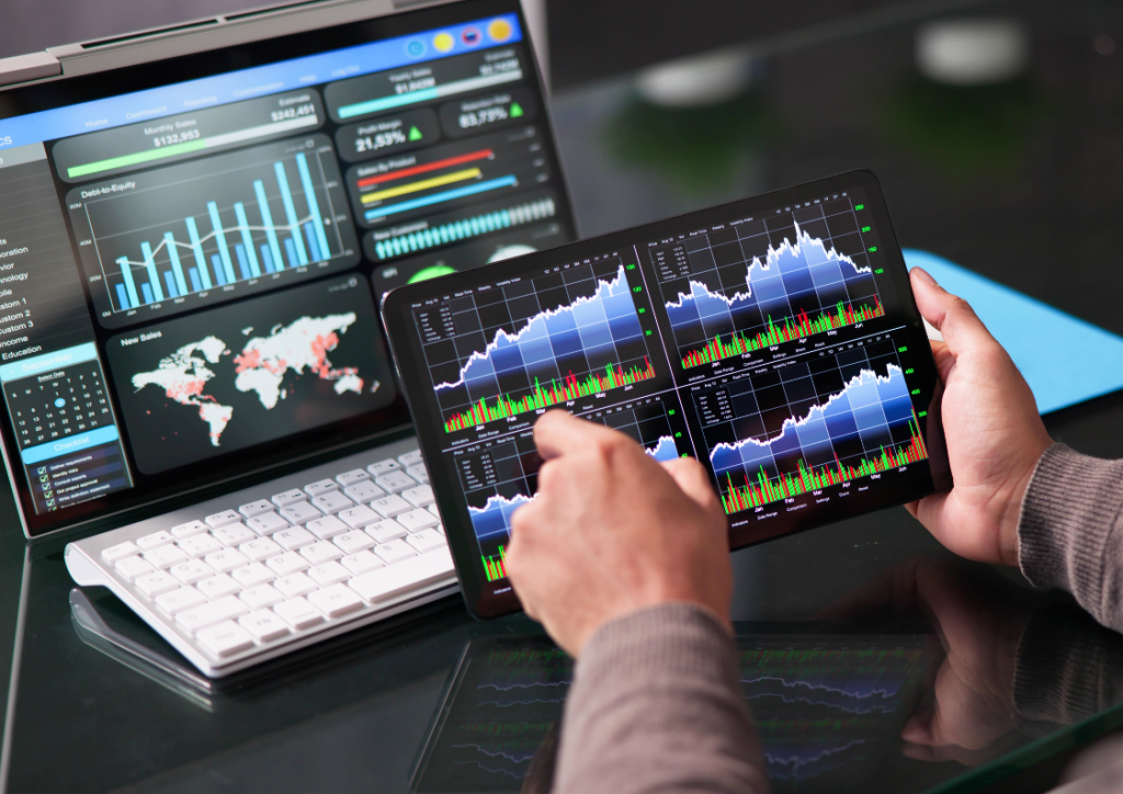Enterprise employee researching data in power bi reports layers