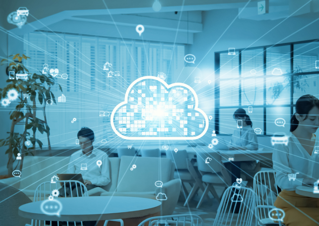 people sitting in office, in the front visualization of cloud technology - what is azure logic apps? - Multishoring