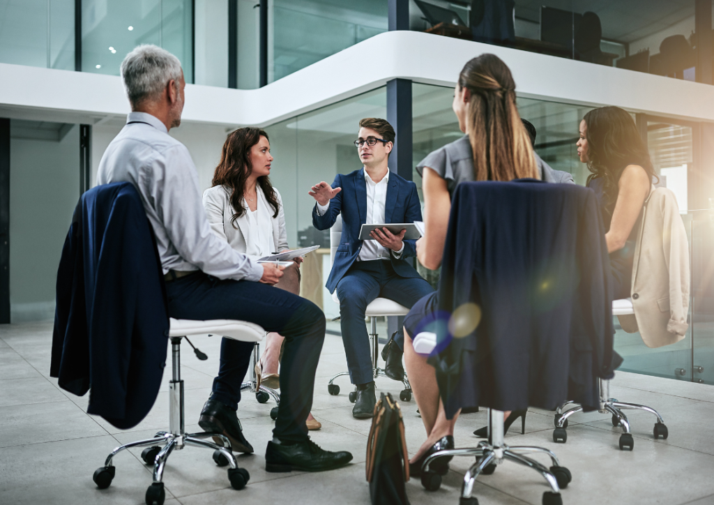 business team using power BI for investments decisions